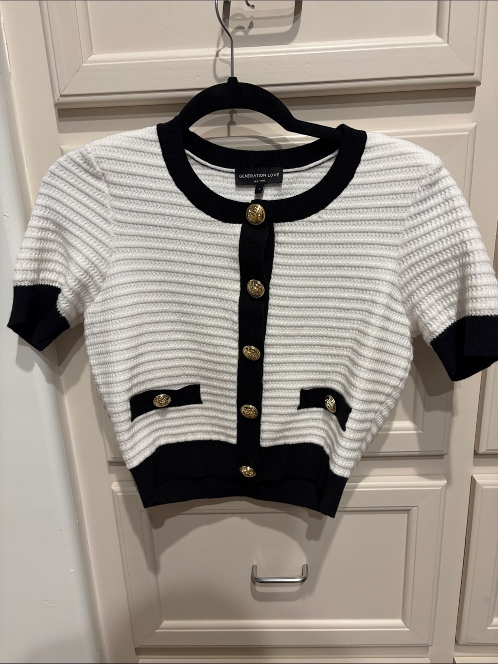 Generation Love White and Black Short Sleeve Button-Down Cardigan